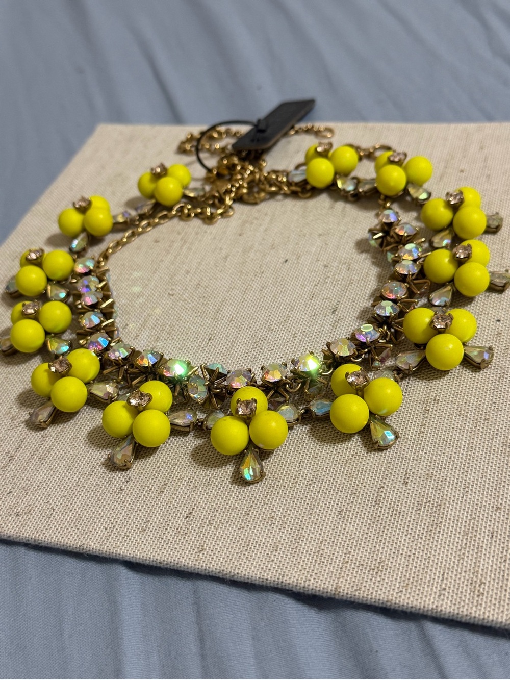 J.Crew RARE Yellow Floral Bib Statement Necklace AB Aurora Crystal Rhineston Y2K - Picture 11 of 14